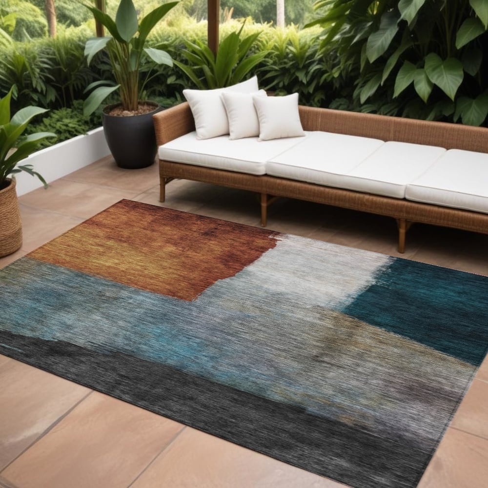 HomeRoots Abstract Transitional Rectangle Outdoor Rug