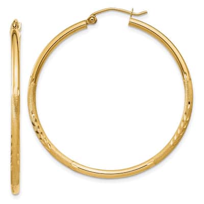 Curata 14k Yellow Gold Satin and Sparkle Cut Round Tube Hoop Earrings - 40x45mm