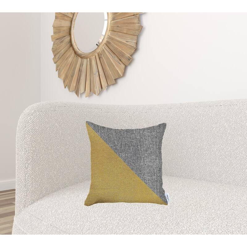 HomeRoots 18" X 18" Grey And Yellow Geometric Zippered Handmade Polyester Throw Pillow Cover