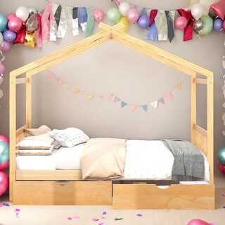 Full Size House Platform Bed With Headboard And Footboard