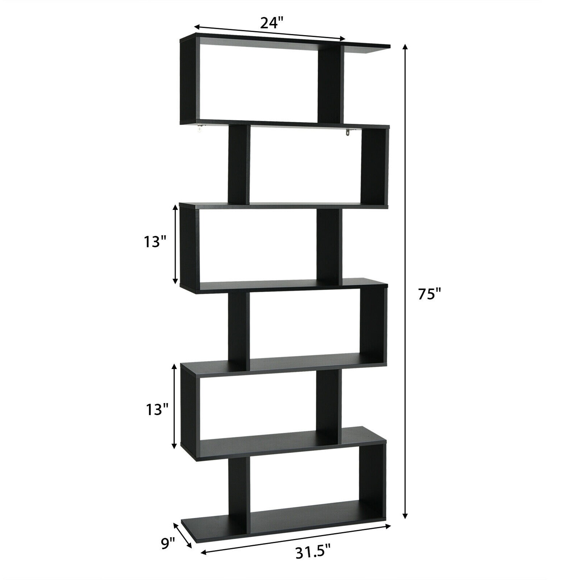 Gymax 6 Tier S-Shaped Bookshelf Storage Display Bookcase Decor Z