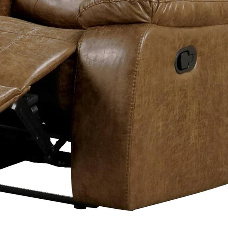 Kius Manual Recliner Loveseat, Brown Faux Leather, 70 Inch w Cupholders