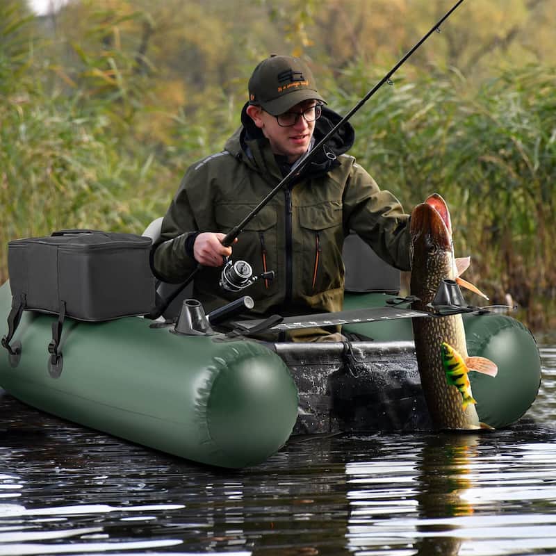 Costway Inflatable Fishing Float Tube with Fish Ruler Angling Base 2 - Camouflage - See Details