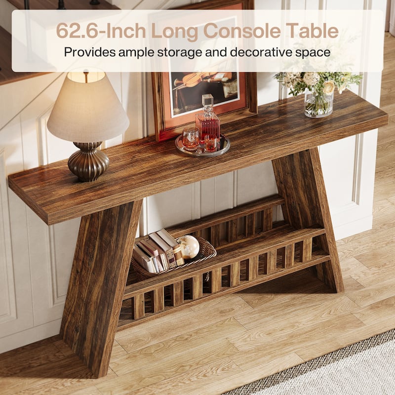 63 Inches Industrial Console Sofa Table for Living Room Entryway