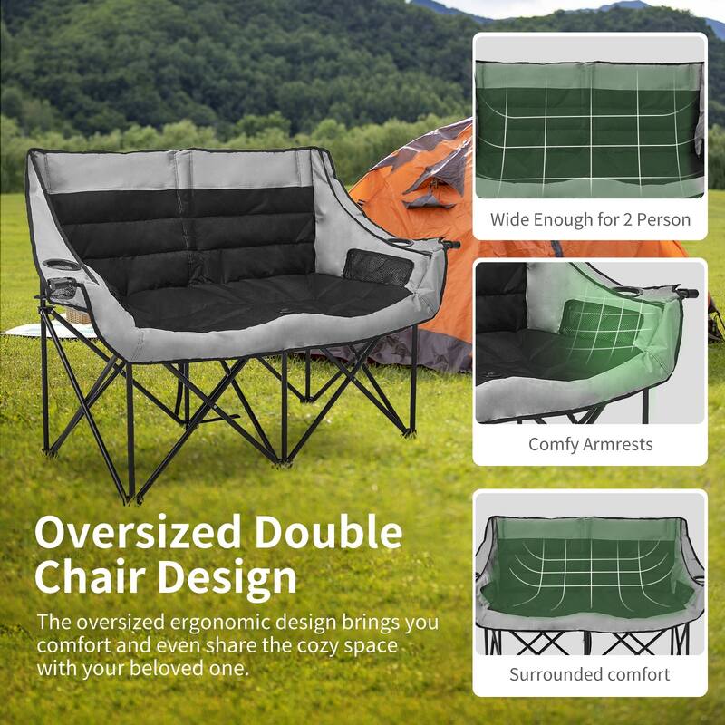 DoCred Oversized 2 Person Folding Fully Padded Camping Chair