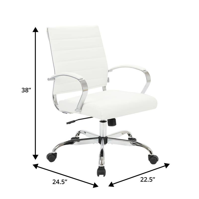 Benmar Leather Ribbed Office Chair with Chrome Frame, Adjustable Height, Tilt Lock, 360° Swivel, and Smooth Rolling Casters