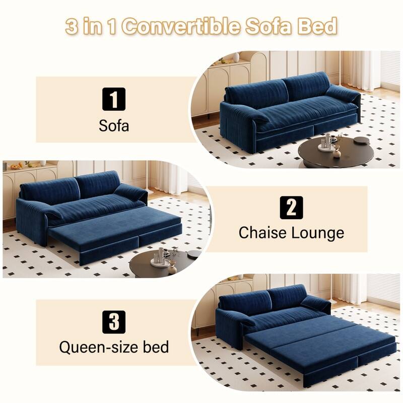 66" Queen Pull Out Sofa Bed, 3-in-1 Convertible Sleeper Sofa with Side Storage