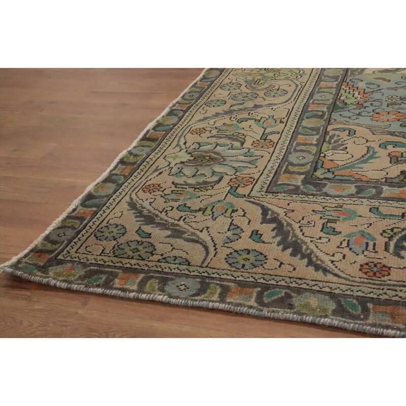 Hand Knotted Oriental 100% Wool Carpet Traditional Floral Beige & Ivories Tabriz Area Rug - 12' 9'' X 9' 8''