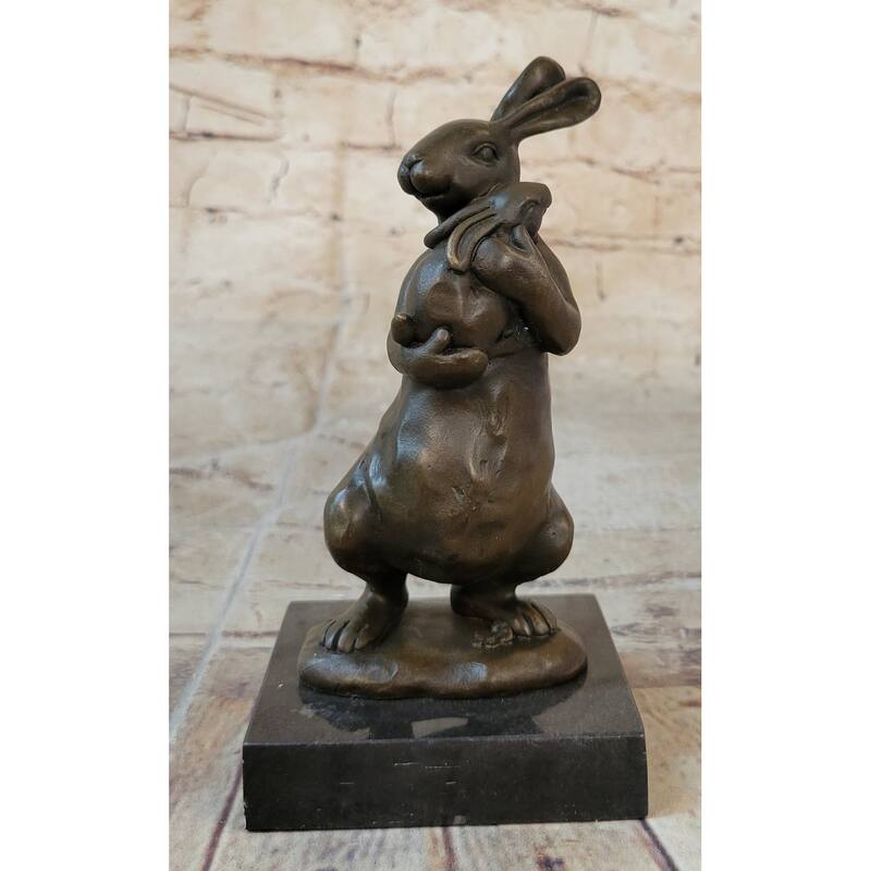 Bronze Sculpture Statue Of Bunny Imitative Rabbit Holding Baby By Milo