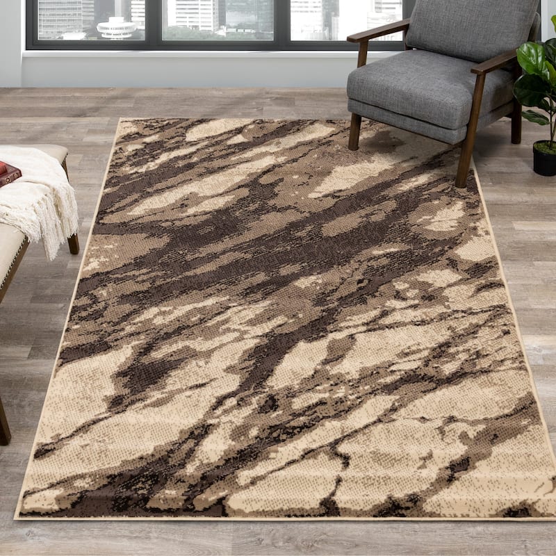 Florence Collection - Beige/Brown Granite Design Rug - 4'7" x 6'7"