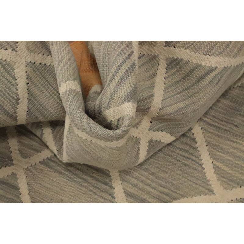 Hand Woven Oriental 100% Wool Carpet Southwestern Modern Greys & Charcoal Kilim Area Rug - 9' 6'' X 6' 6''