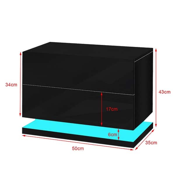 dimension image slide 0 of 2, 2-Drawers LED Modern Nightstand Bedside End Table Stand USB Charge