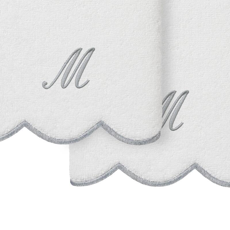Authentic Hotel and Spa 100% Turkish Cotton Grey ADORNIA Scallop Personalized 2 Piece Hand Towel Set - 2 Hand Towels