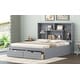 preview thumbnail 6 of 10, Queen Size Solid Pine Wood Platform Kids Bed Frame with Built-In Storage Shelves of the Headboard and 2-Drawers, Grey
