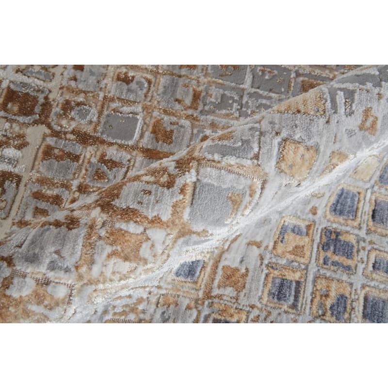 Corben Contemporary Mosaic Rug, Silver Gray/Brown, Area Rug