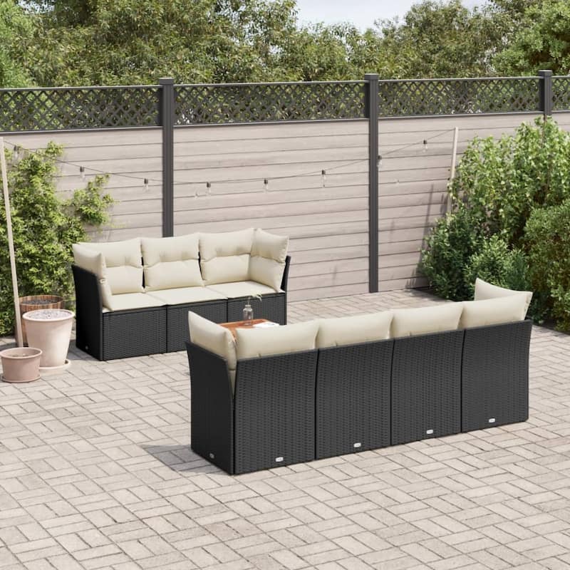 vidaXL Patio Sofa Set with Cushions Outdoor Furniture 8 Piece Poly Rattan - 21.7 x 21.7 x 14.6