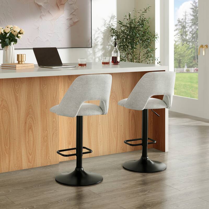 Roundhill Furniture Nuvia Contemporary Adjustable Barstool with Upholstered Swivel Seats, Set of 2