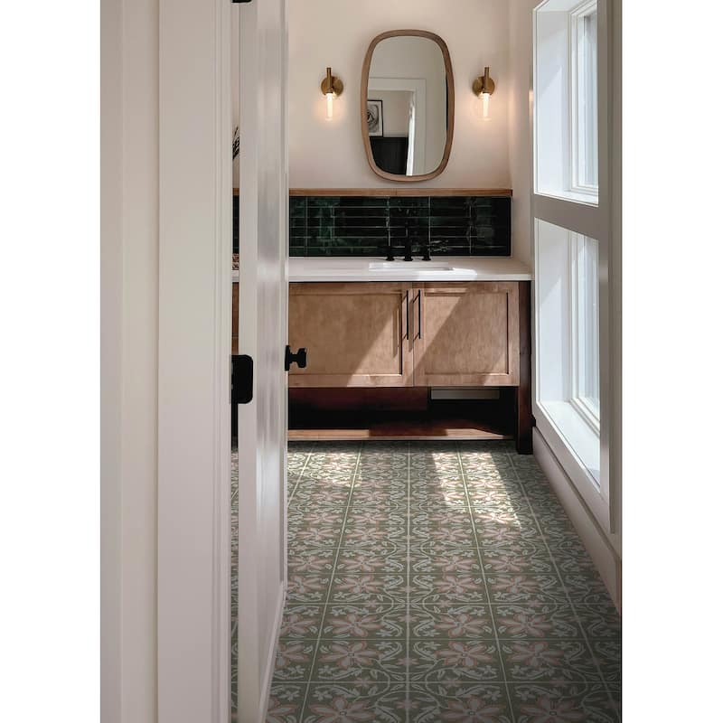 FloorPops Lillium Green Peel and Stick Floor Tiles