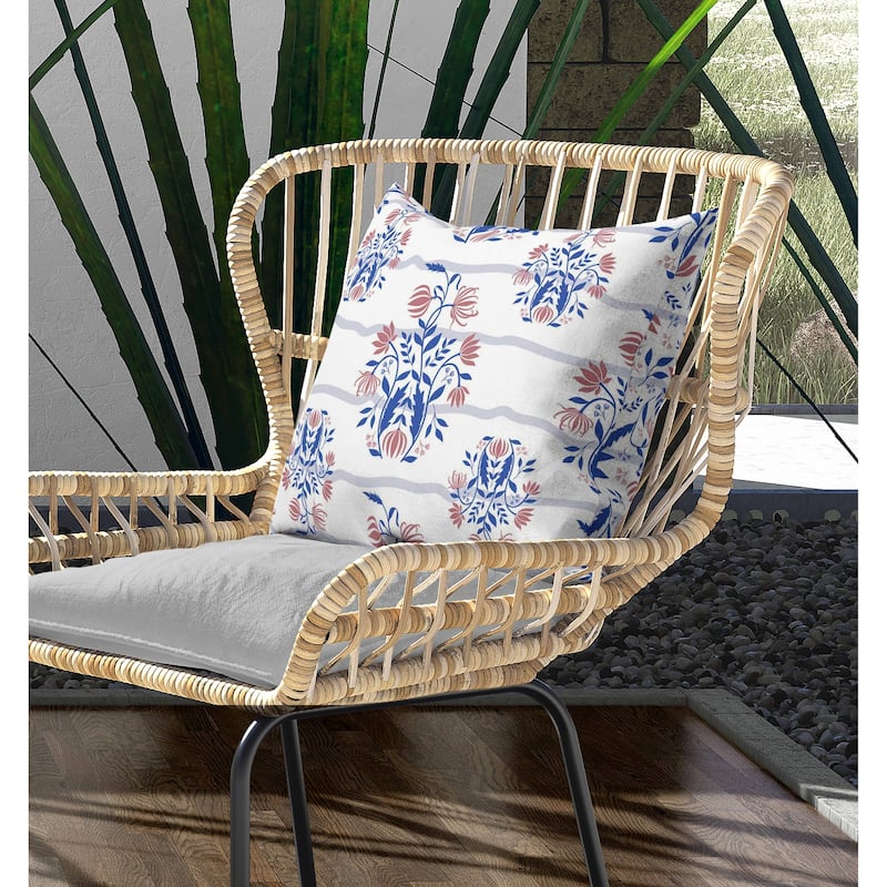 Sophisticated Floral Indoor/Outdoor Reversible Throw Pillow Blue and Pink