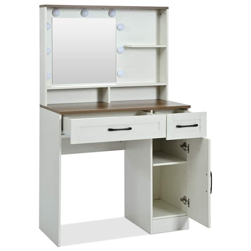 Farmhouse Makeup Vanity Desk with Mirror and Lights
