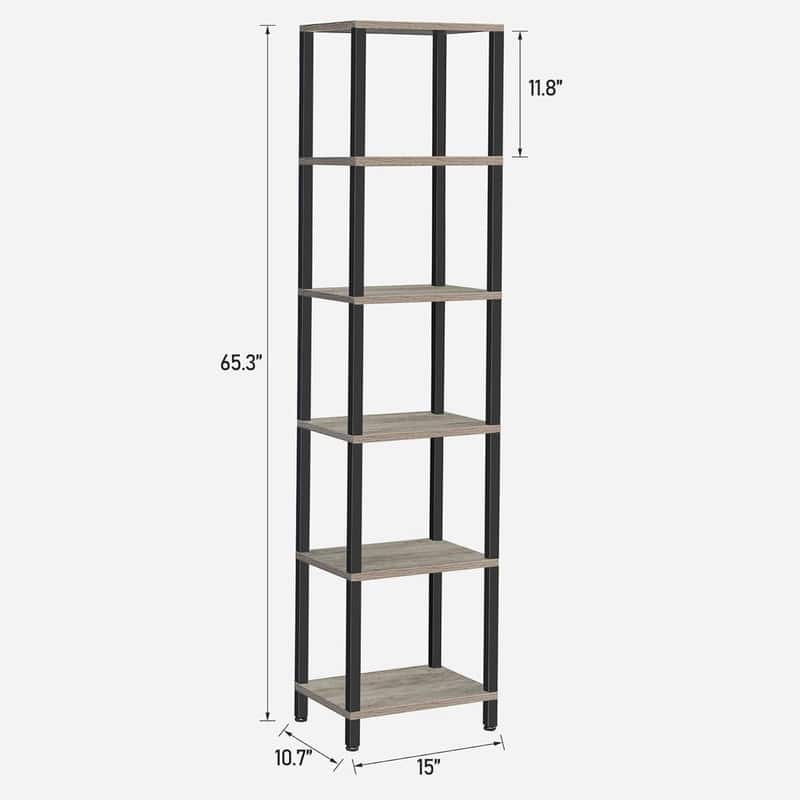 6 Tier Tall Book Shelf - 10.7"D x 15"W x 65.3"H