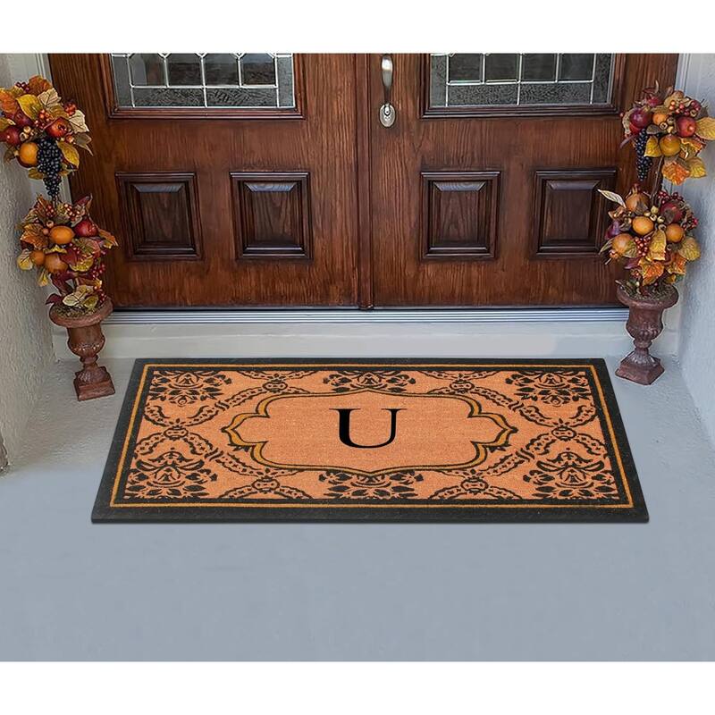 A1HC Uriel Bleached Coir Anti-shred Monogrammed Doormat, 30" X 60"