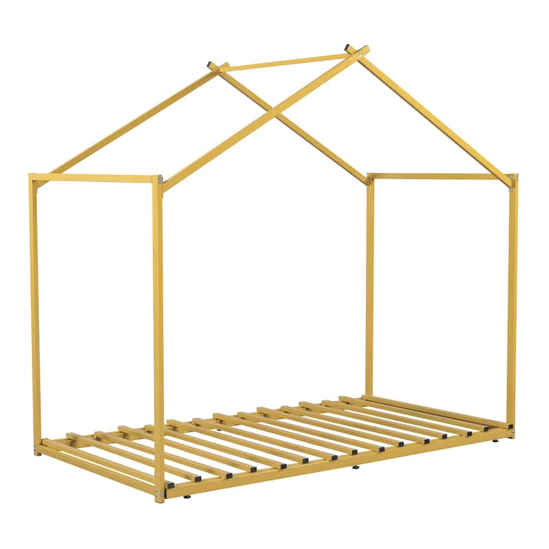 Nestfair Metal Twin Size House Platform Bed with Trundle