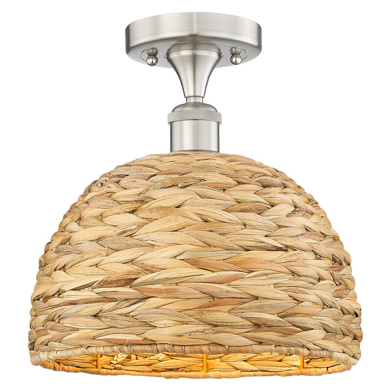 Innovations Lighting Endless Possibilities Edison - Woven Rattan - 1 Light 12" Semi-Flush Mount - Brushed Satin Nickel