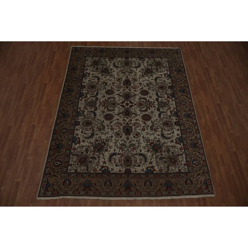 Hand Knotted Oriental 100% Wool Carpet Traditional Floral Beige & Ivories Tabriz Area Rug - 11' 2'' X 8' 4''