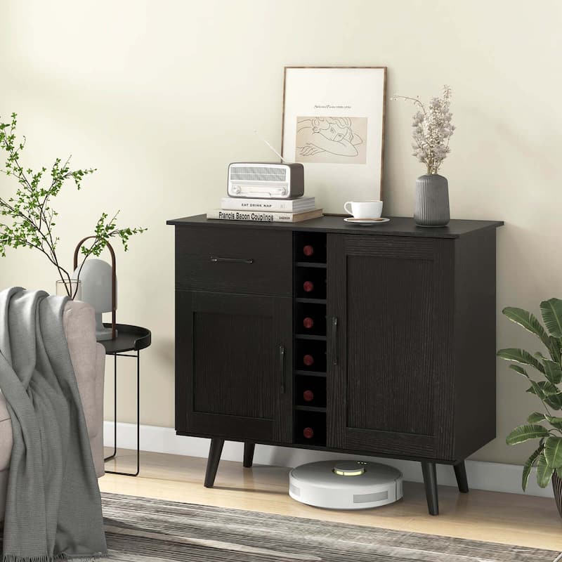 Costway 2-Door Wine Bar Cabinet Kitchen Sideboard Buffet with Drawer & - See Details