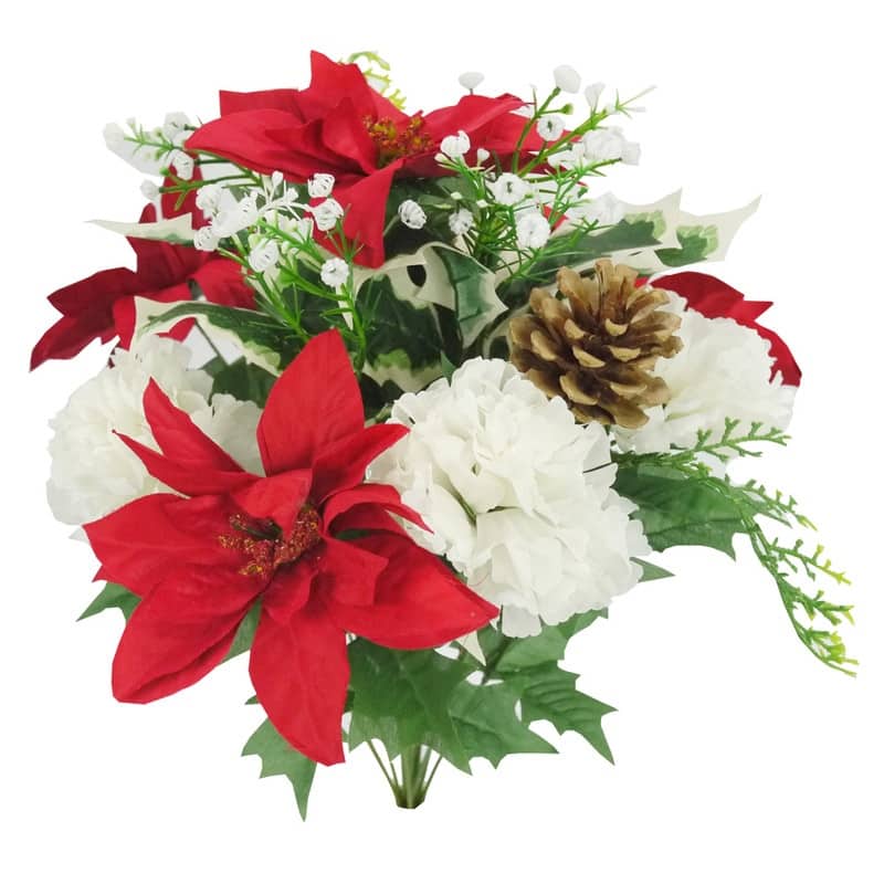 Artificial Winter Frost Seasonal Mixed Bush Holiday , Red, Cream,