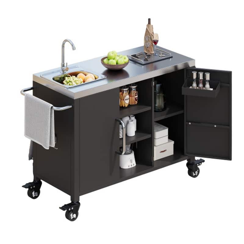 54.5" Outdoor Kitchen Island, Grill Cart Table with Storage Cabinet, Spice Rack and Towel Rack, Outdoor Bar Cart for Outside BBQ