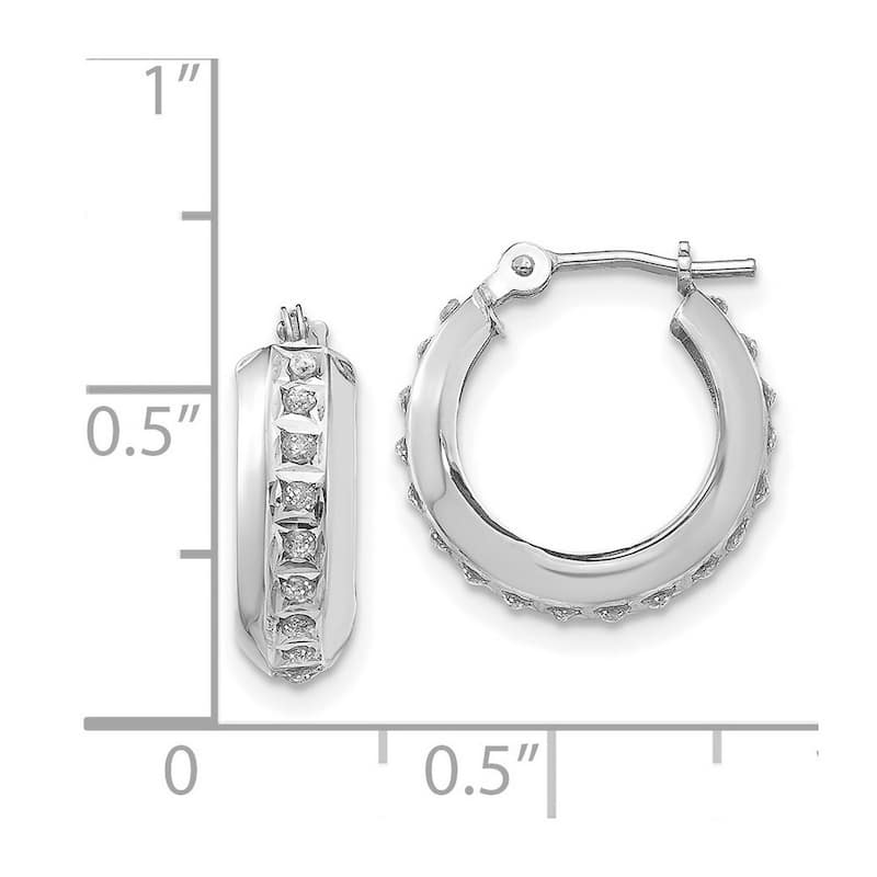 Curata 14k White Gold Diamond Accent Round Hinged Hoop Earrings (5x14mm)