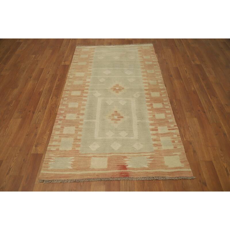 Hand Woven Oriental 100% Wool Carpet Southwestern Tribal Green Kilim Area Rug - 5' 0'' X 2' 11''