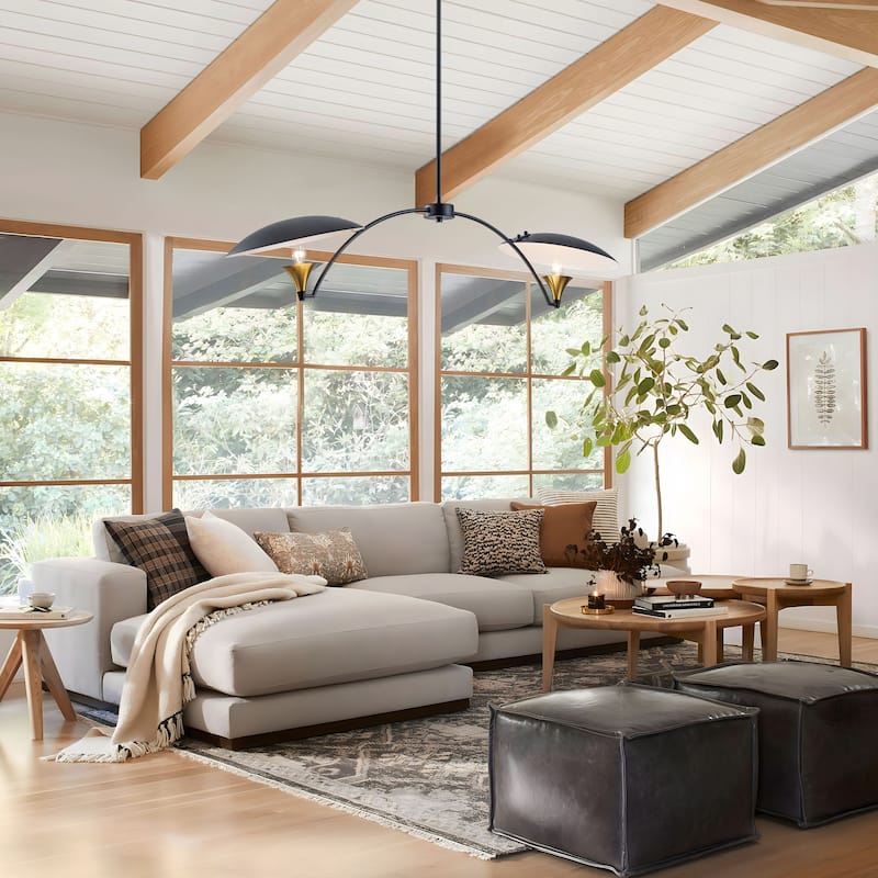 Starsky 2-Light Modern Black&Gold Linear Pendant Light for Kitchen Island - Black