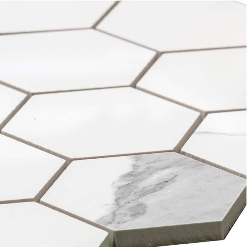 Stately Hex 11x14 Polished Porcelain Mosaic Tile - Floor, Wall, Backsplash