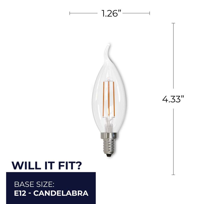 Bulbrite Pack of (4) Dimmable Clear Filament CA10 Candelabra (E12) LED Bulb