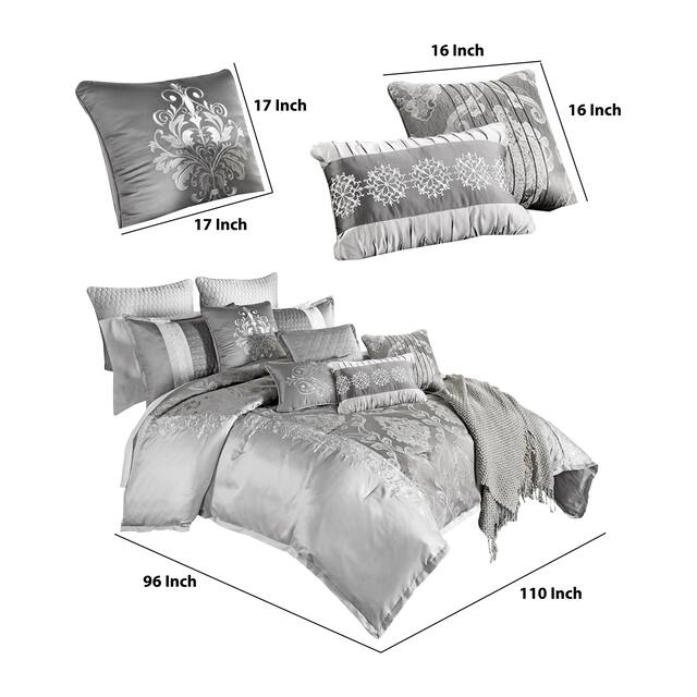12 Piece King Polyester Comforter Set with Medallion Print, Platinum Gray