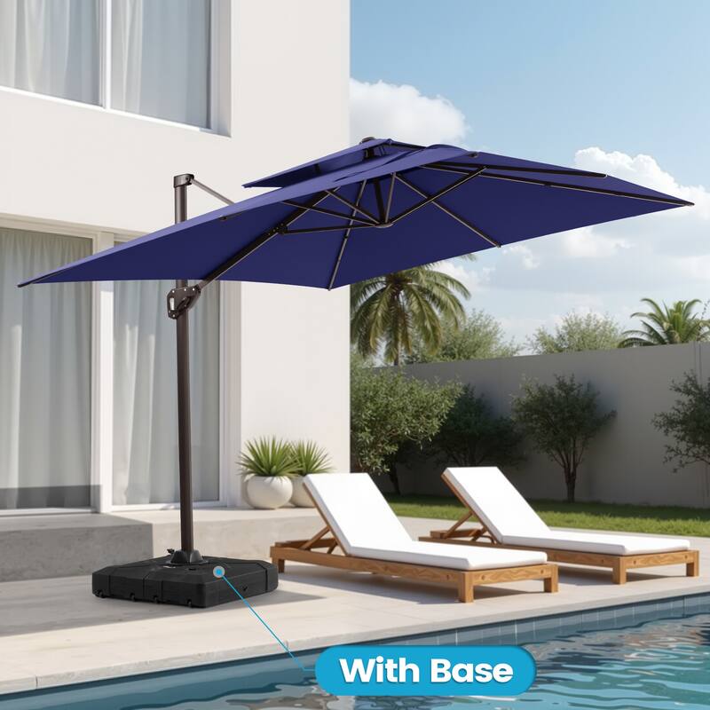 11 × 9 ft Outdoor Patio Offset Cantilever Dual Top Umbrella with Weighted Base