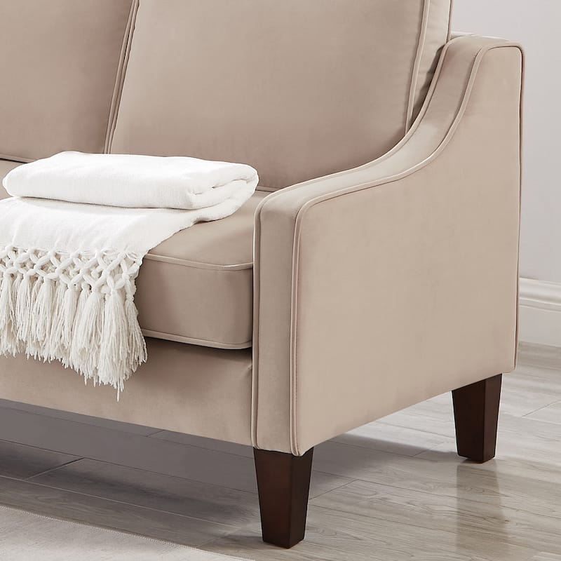 Modern 74" Velvet 3-seater Upholstered Sofa with Scooped Armrest and Removable Cushions for Living Room
