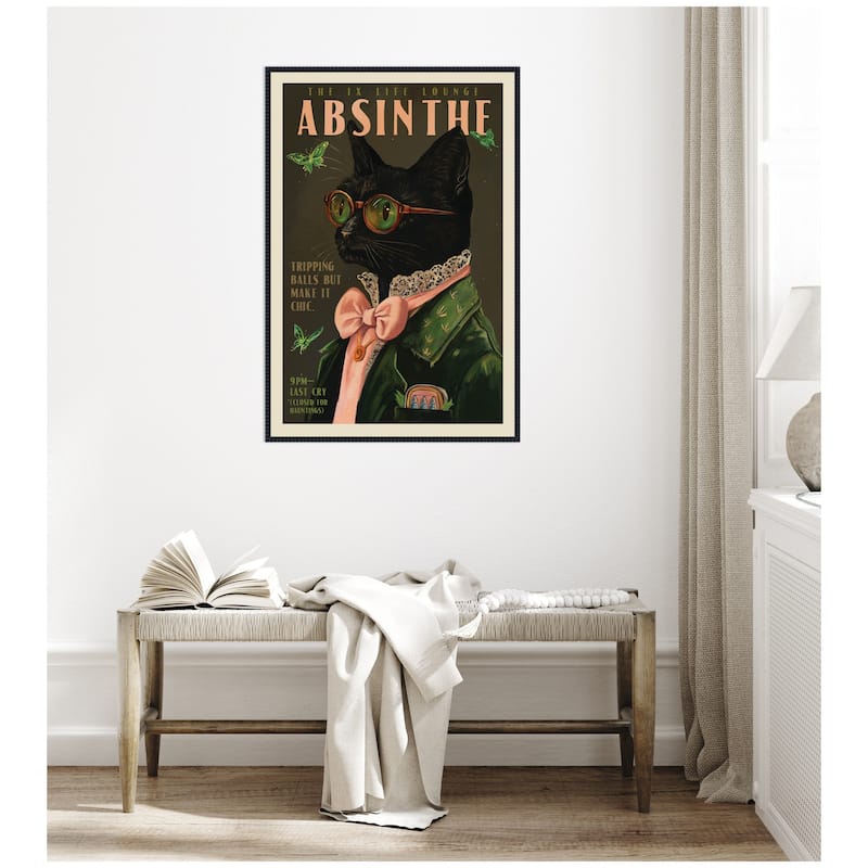 Kate and Laurel WG Absinthe Kitty by The Whiskey Ginger Framed Canvas Wall Art Print