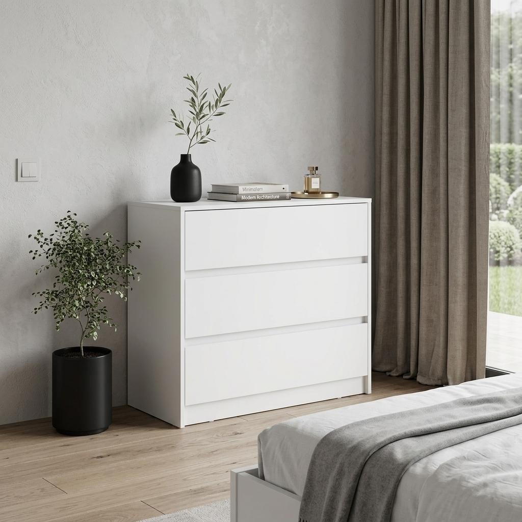 HomeRoots 34" White Three Drawer Dresser