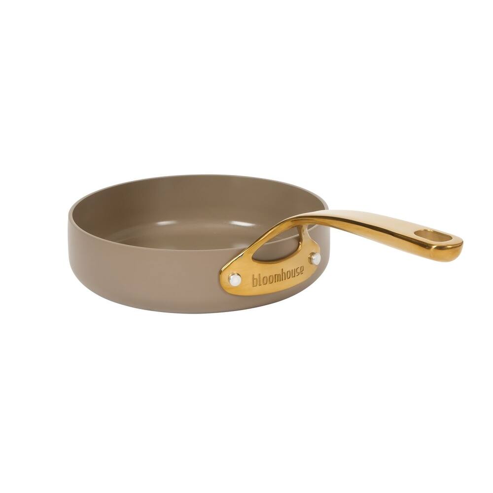 Bloomhouse Pots and Pans Heavy Duty Aluminum Premium PFA Free Ceramic Nonstick - Cappucino Cream with Gold Handle