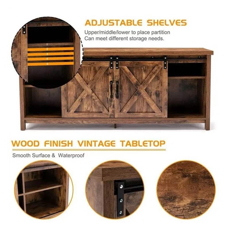 58" Farmhouse TV Stand Wooden Console Cabinet for 65" TV Brown - 58 inches