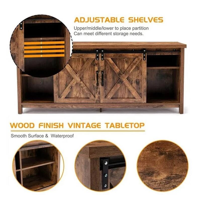 58" Farmhouse TV Stand Wooden Console Cabinet for 65" TV Dark Grey - 58 inches