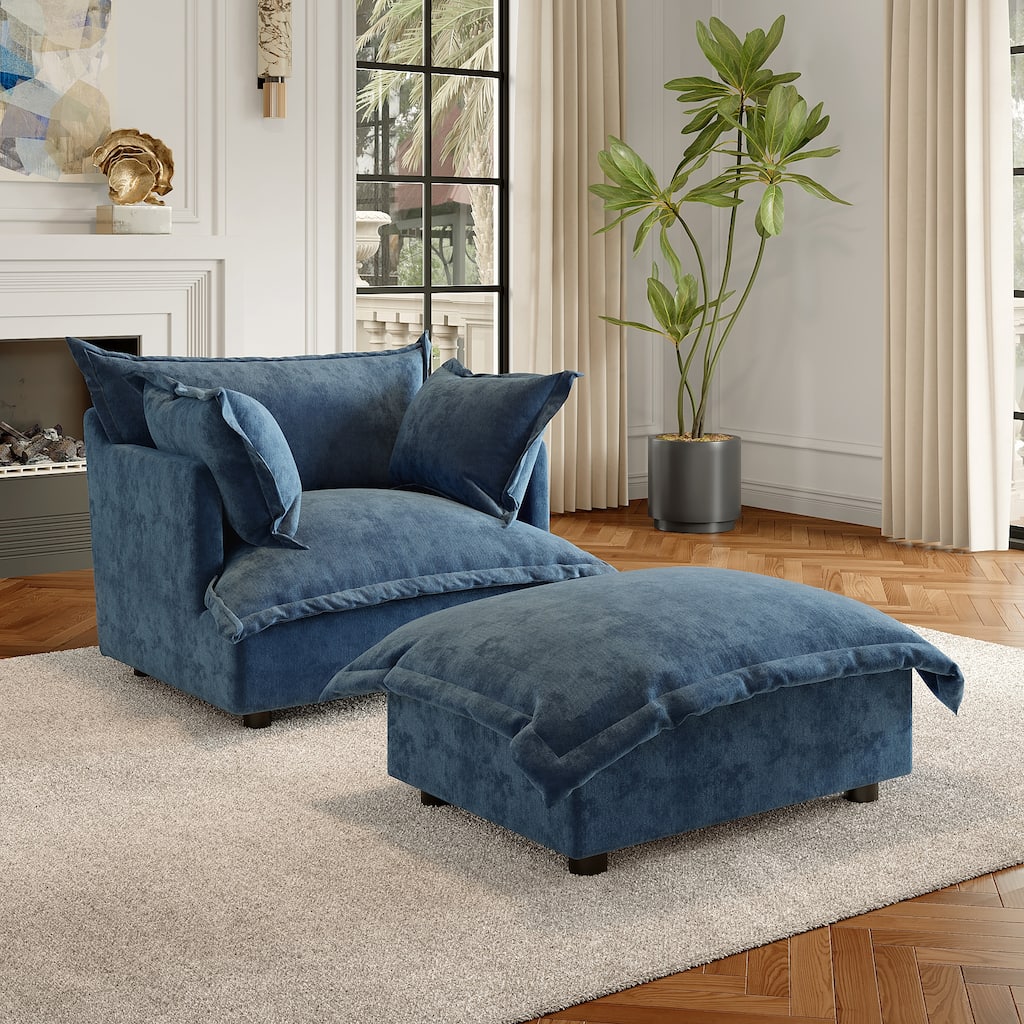 Modern Cloud Chaise Longue Accent Chair with Ottoman set