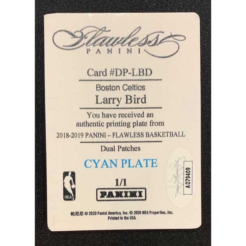 Larry Bird 2018 Panini Flawless Signed Printing Plate Card #DP-LBD Auto JSA 1/1 - 8'6" x 11'6"