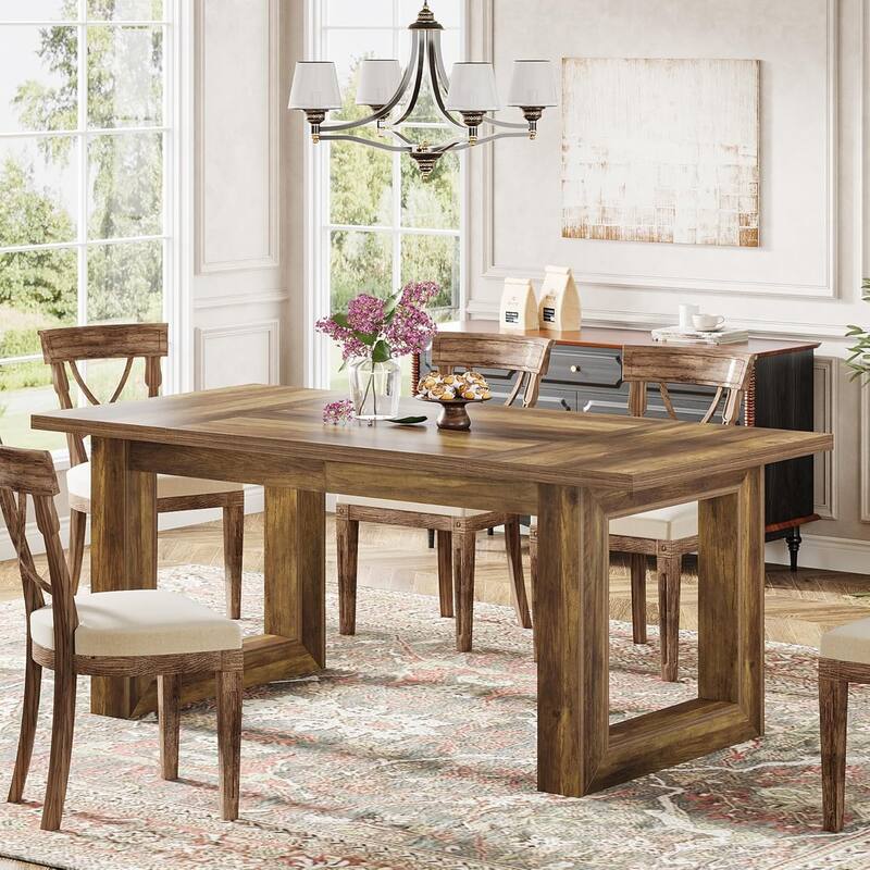 63-Inch Dining Table Modern Wood Kitchen Table Large Rectangular Dinner Table for Dining Room
