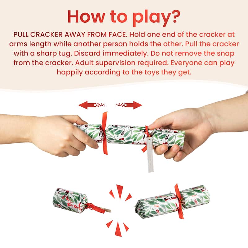 Glitzhome 8 Pack Christmas Holy Leaves Party Crackers Favor Supplies with Gift Contents for Kids