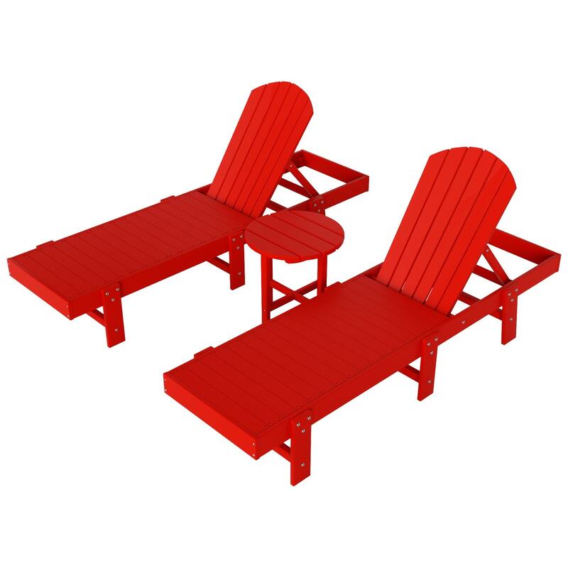 Altura Armless Poly Eco-Friendly All Weather Reclining Chaise Lounge with Side Table Set (3-Piece Set)